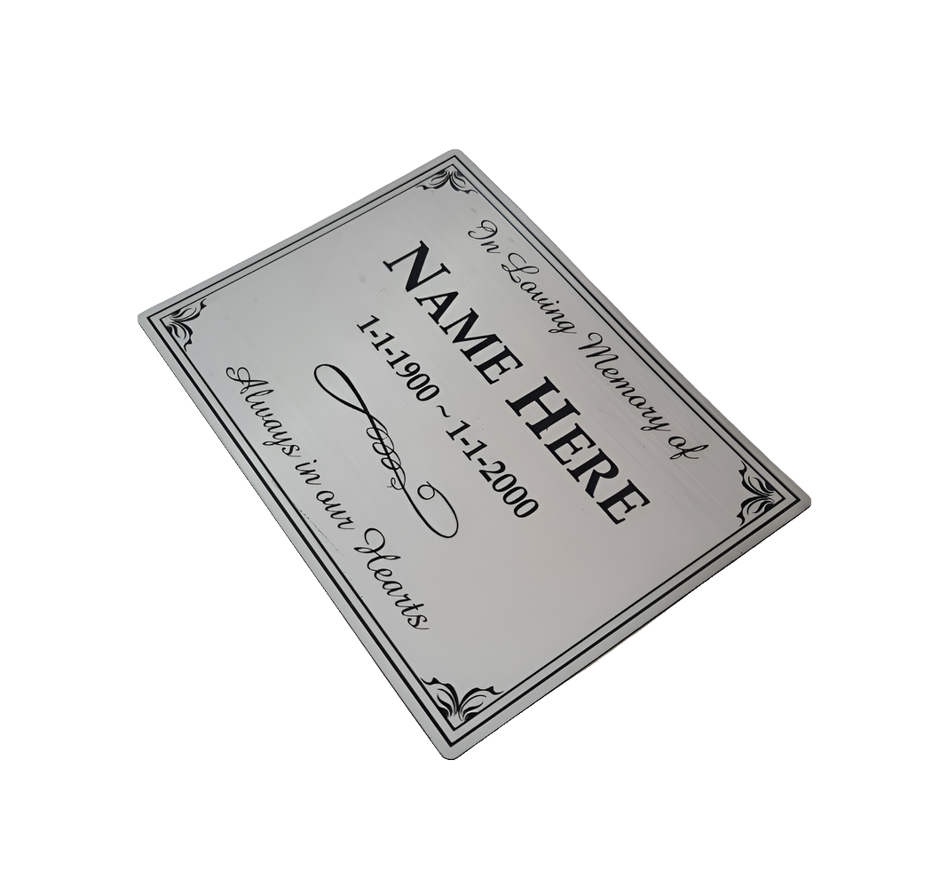 Silver ABS Plastic INDOOR MEMORIAL PLAQUE - 140x100mm - 0.5mm thick - Wall & Frame Plaque
