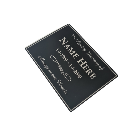 Black Aluminium OUTDOOR MEMORIAL PLAQUE - 100x50mm - 0.8mm thick - Bench Plaque