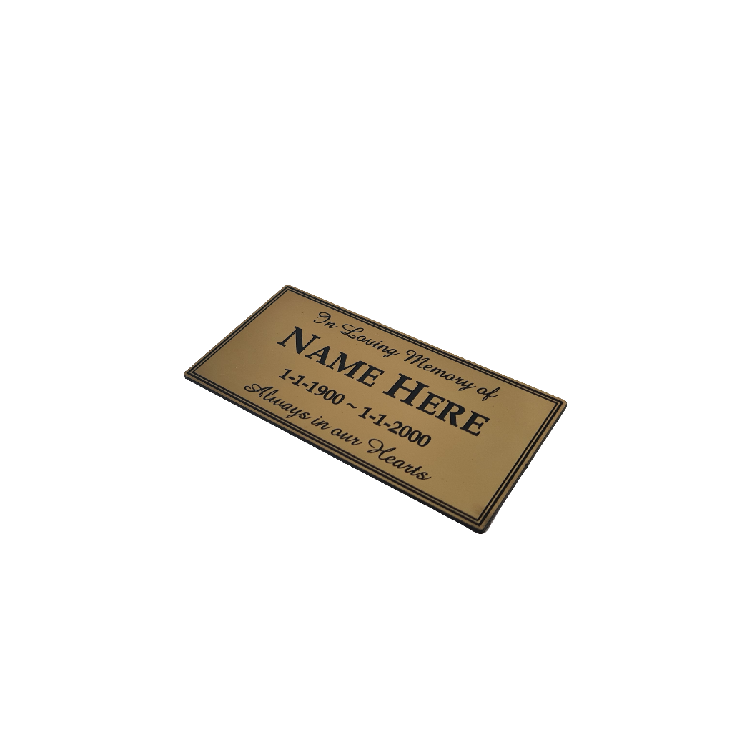 Gold UV ABS Plastic OUTDOOR MEMORIAL PLAQUE - 100x50mm - 1.2mm thick - Wall & Bench Plaque