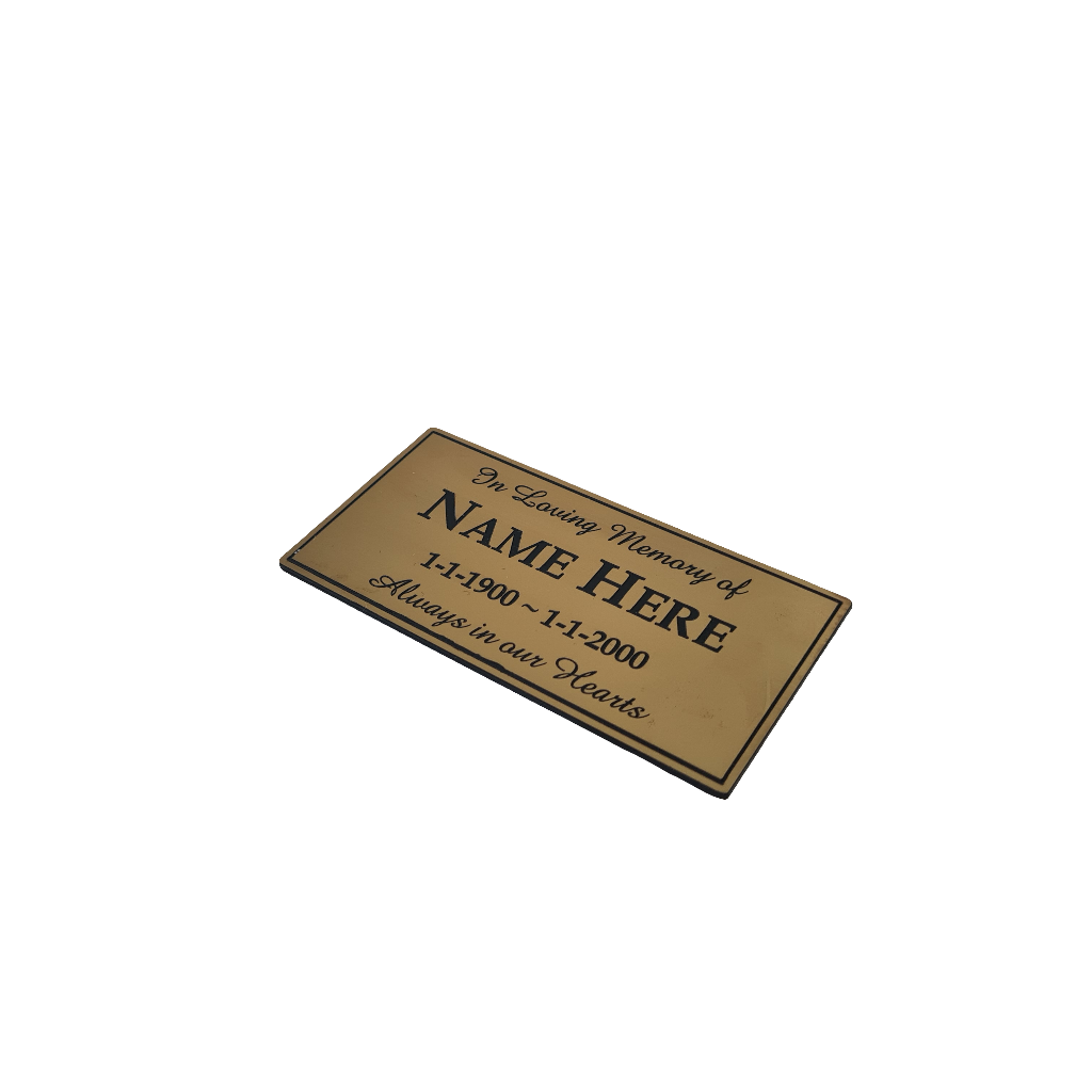 Gold UV ABS Plastic OUTDOOR MEMORIAL PLAQUE - 100x50mm - 1.2mm thick - Wall & Bench Plaque