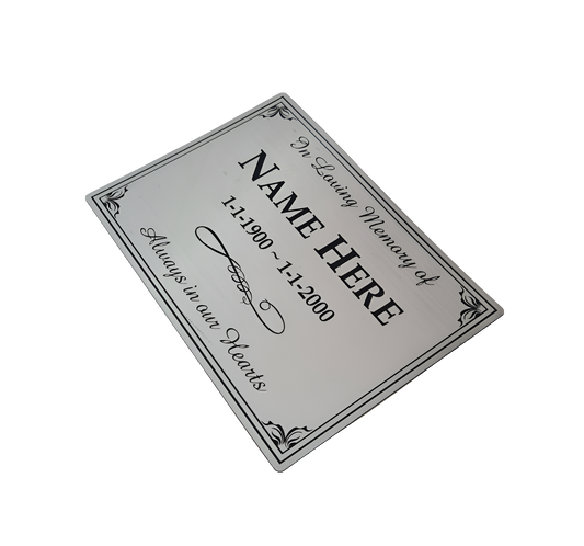 Silver ABS Plastic INDOOR MEMORIAL PLAQUE - 140x100mm - 1.2mm thick - Wall & Frame Plaque