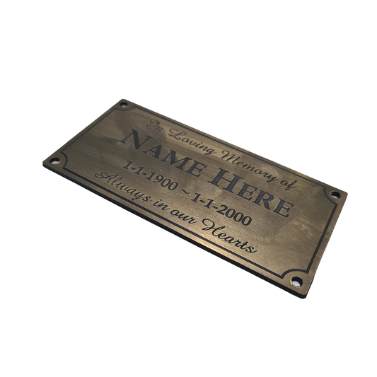 Brass OUTDOOR MEMORIAL PLAQUE - 100x50mm - 1.5mm thick - Bench Plaque