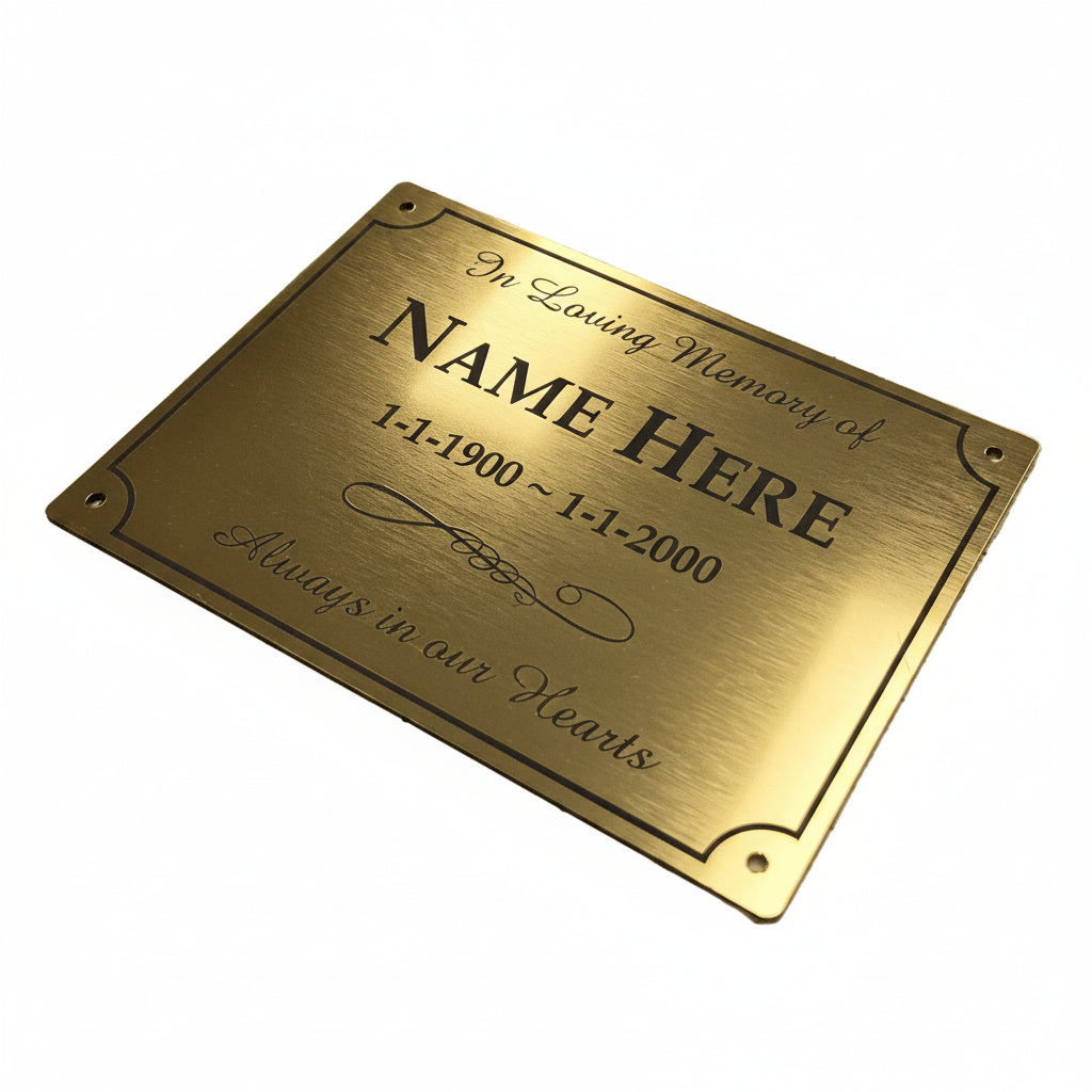 Gold UV ABS Plastic OUTDOOR MEMORIAL PLAQUE - 140x100mm - 1.2mm thick - Wall Plaque